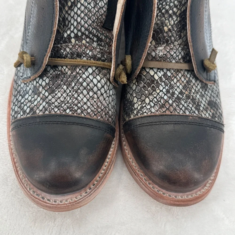 Freebird Mabel Oxford Leather Shoes Black Multi Snakeskin , Size 8 - MSRP $215